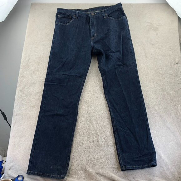 Wrangler Mens Jeans 38x32 Straight Fit Blue Denim Dark Wash 100% Cotton Classic - Picture 14 of 15